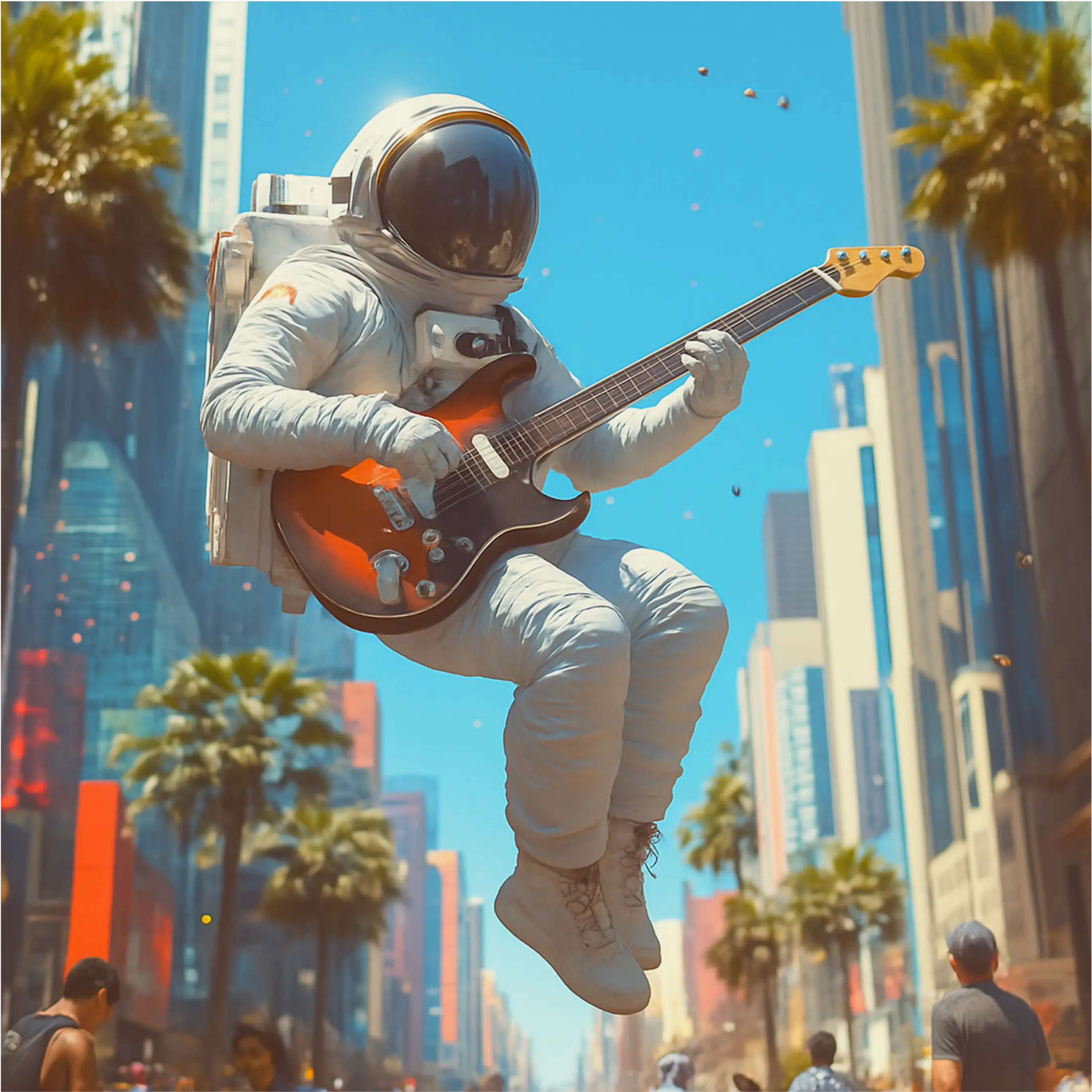 Astronaut playing guitar representing innovation and creativity